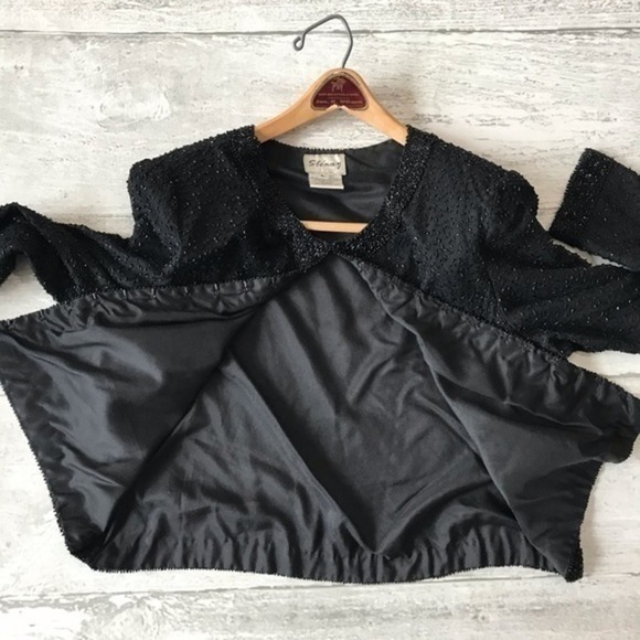 🔥Silk Beaded Jacket Sz Large Stenay Vintage Black Formal Blazer 90s Fancy - Picture 8 of 9